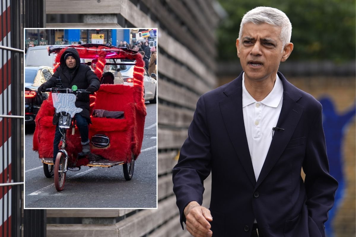 Pedicab rider in London and London Mayor Sadiq Khan