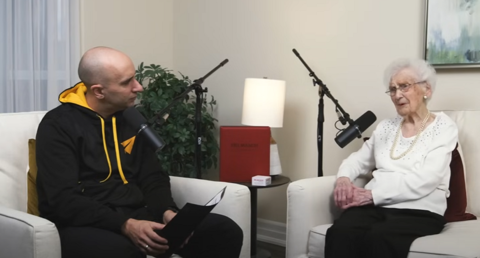 Peggy speaking to interviewer