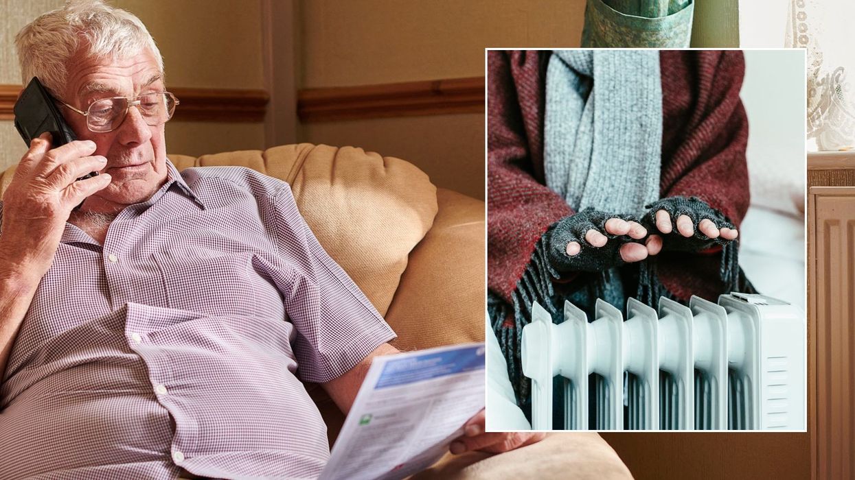 Pensioner and man using radiator