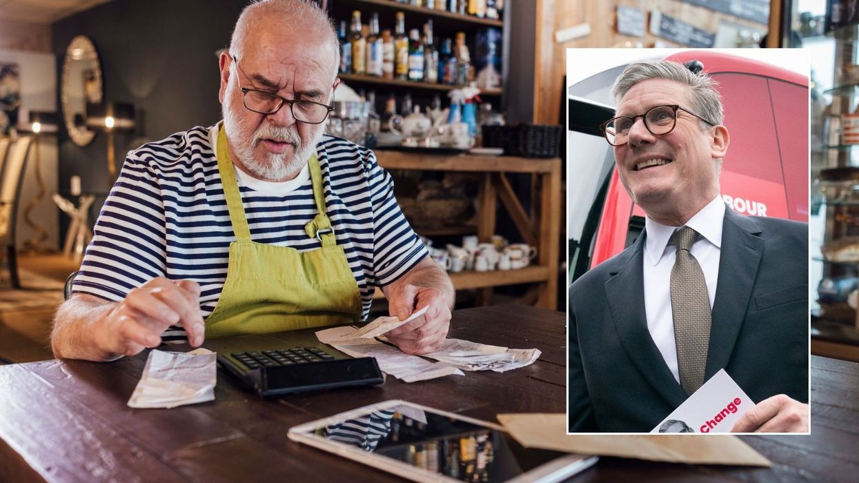 Pensioner doing taxes and Sir Keir Starmer