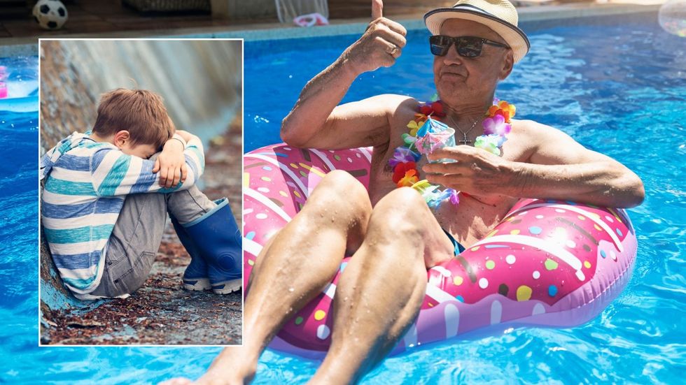 Pensioner in pool and crying child