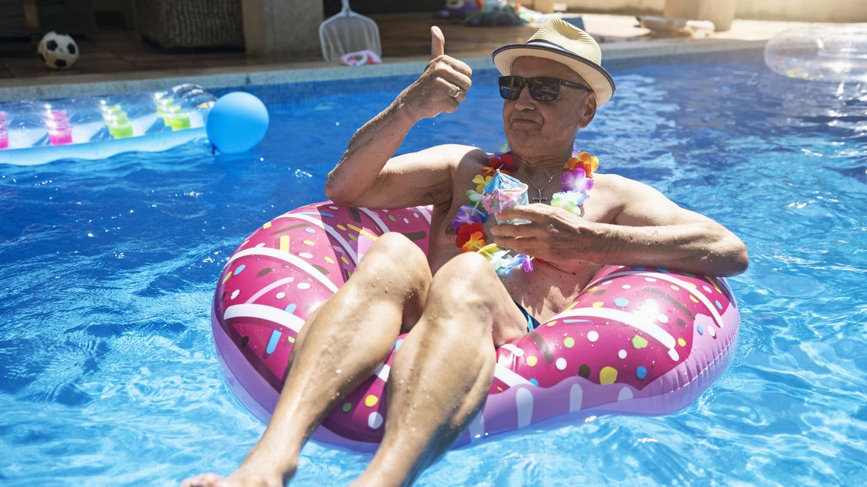 Pensioner in pool and crying child