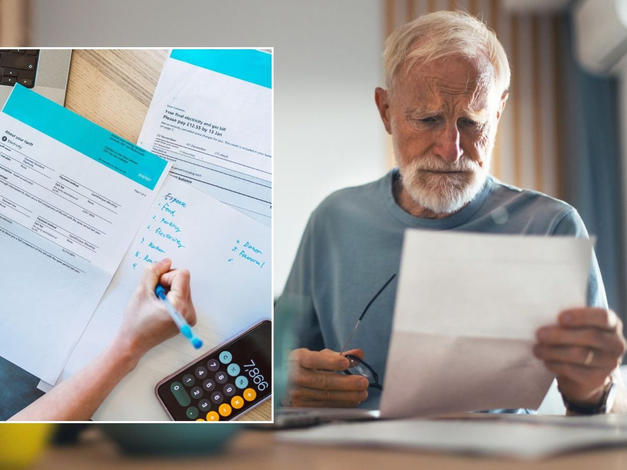 Pensioner looking at bill and energy bill