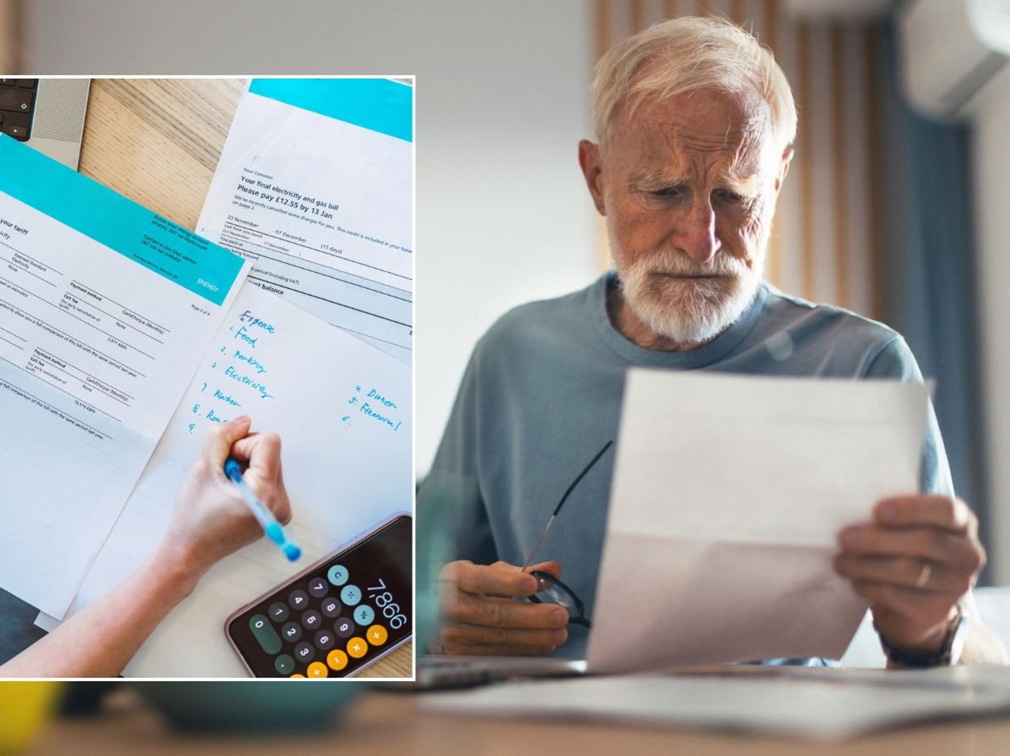 Pensioner looking at bill and energy bill