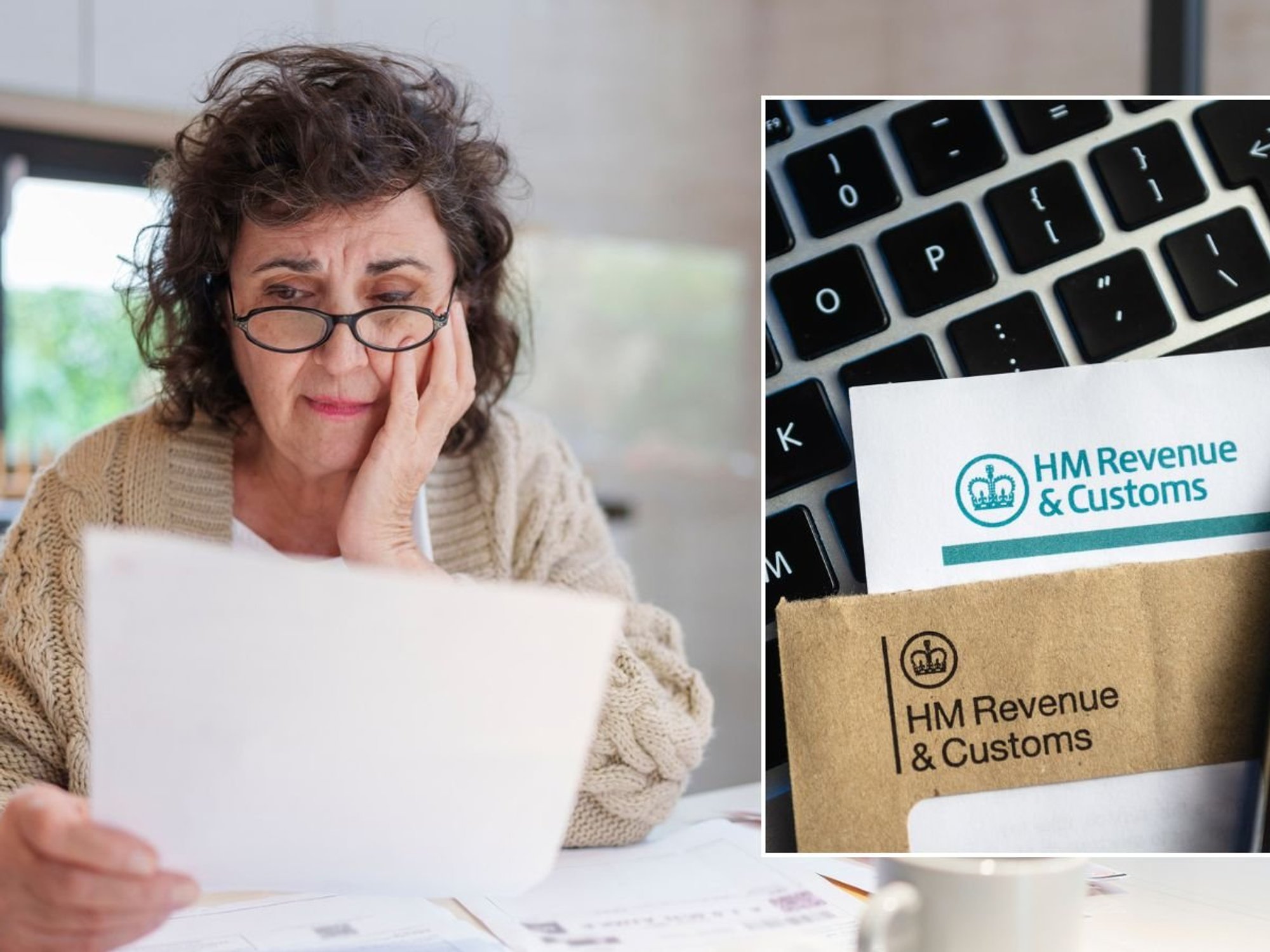 Pensioner looking at letter and HMRC letter