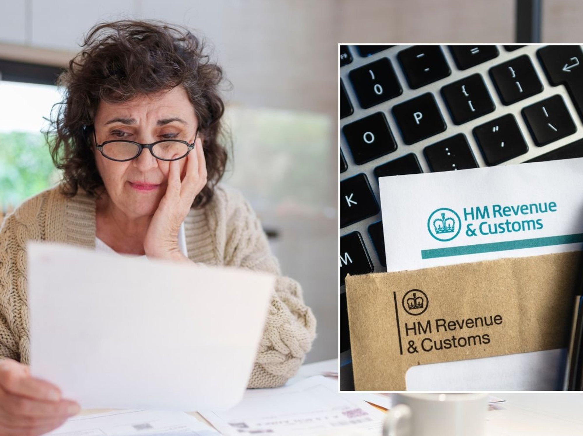 Pensioner looking at letter and HMRC letter