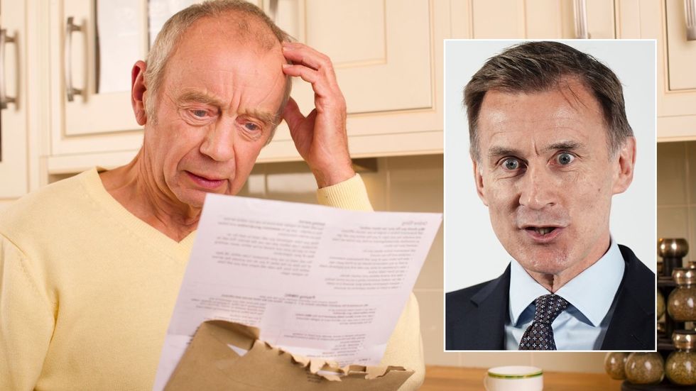 Pensioner looking at letter and Jeremy Hunt speaking earlier today