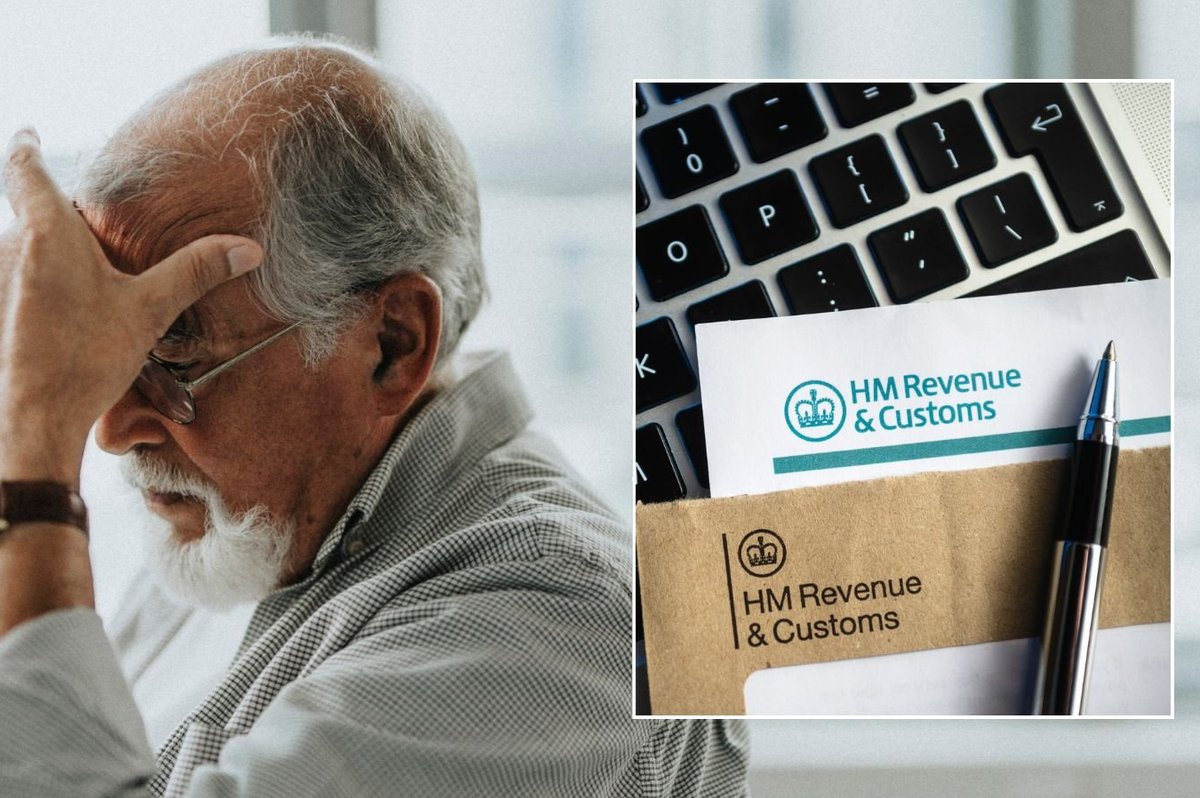 Pensioner looking worried and HMRC letter