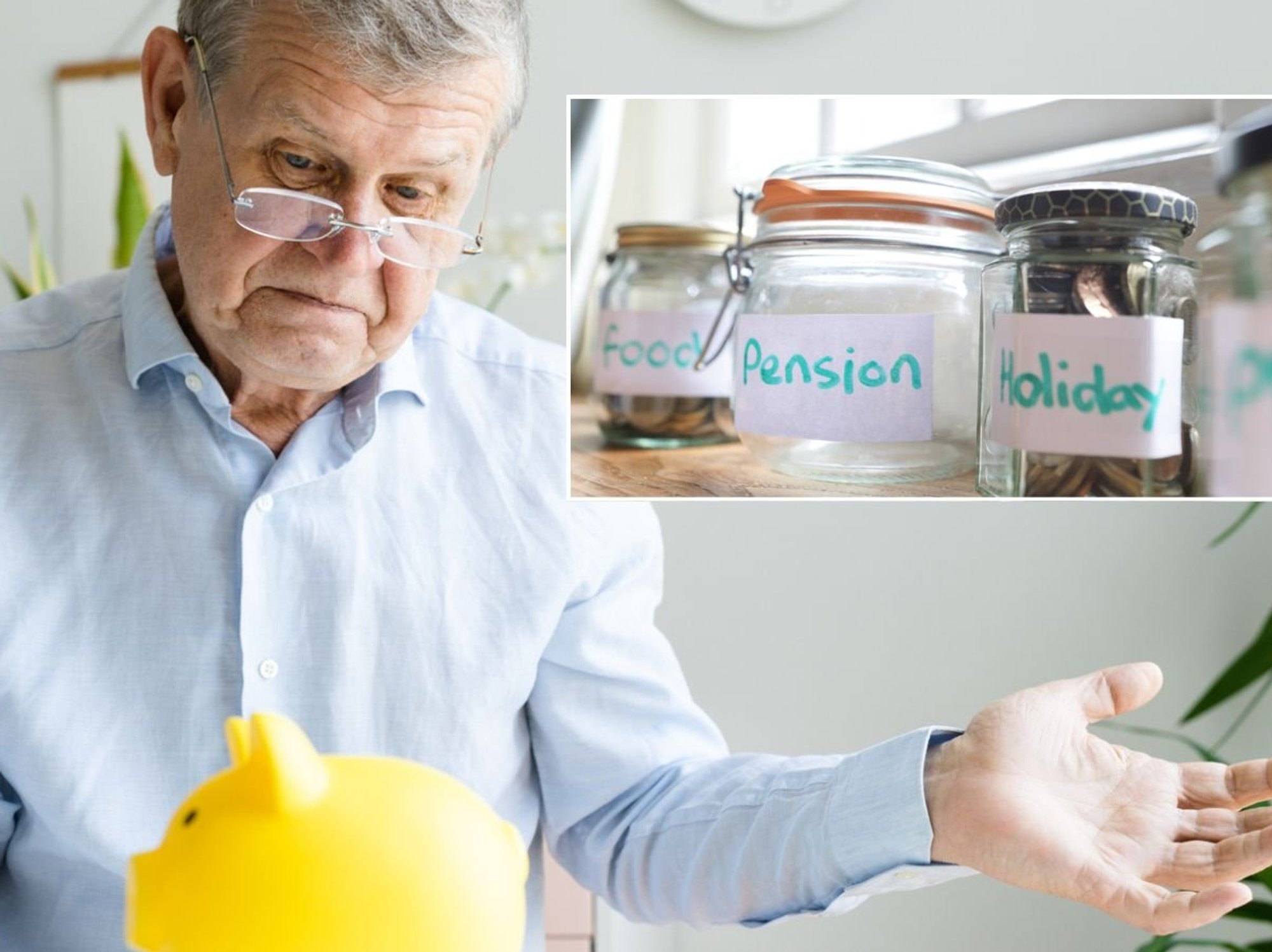 Pensioner waiting and empty pension pot