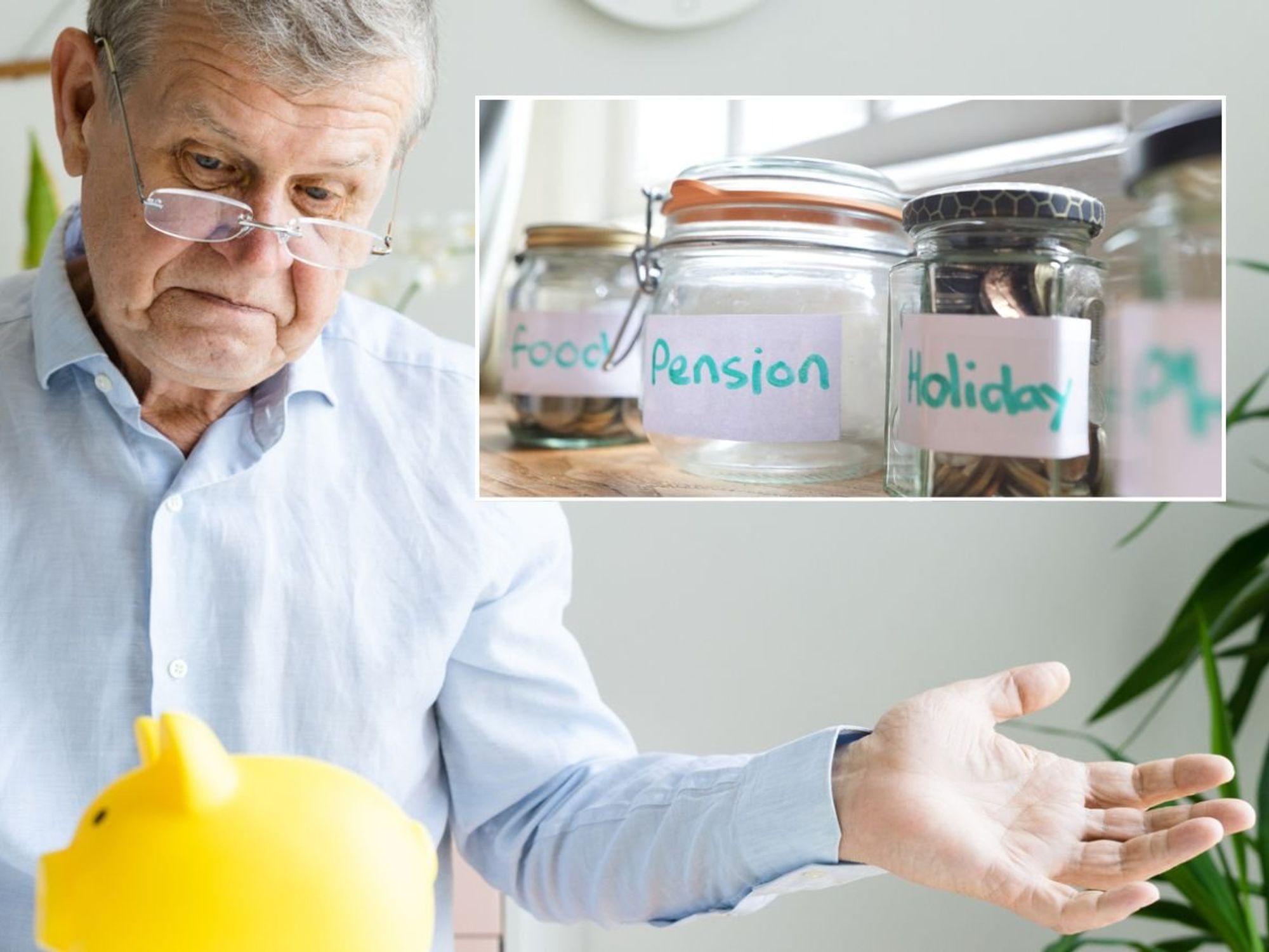 Pensioner waiting and empty pension pot