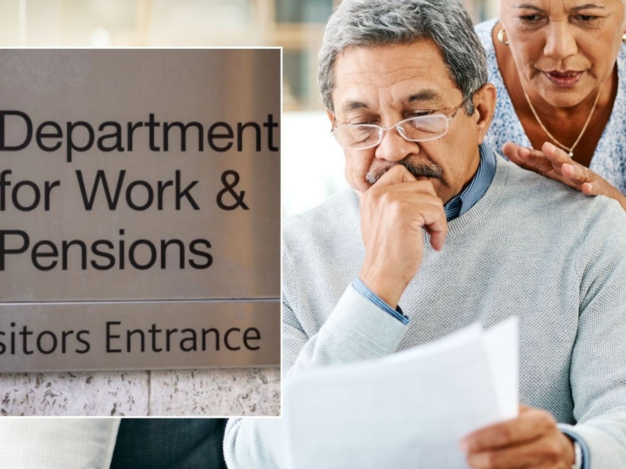 Pensioners looking at letter and DWP