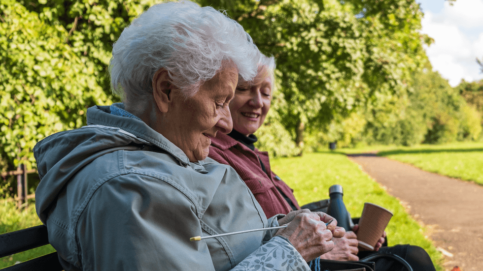 Pensioners on park bench