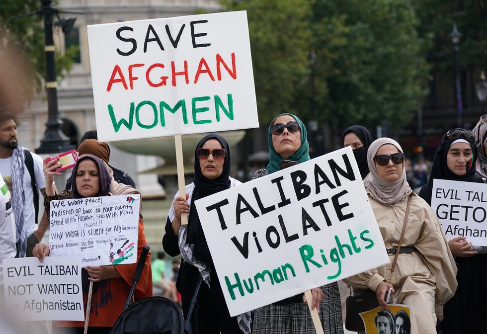 People at an Afghan solidarity rally in Trafalgar Square, London, to oppose the Taliban.