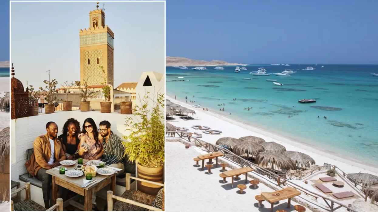 People at rooftop restaurant in the Medina, Marrakesh, Morocco / Hurghada, Red Sea, Egypt