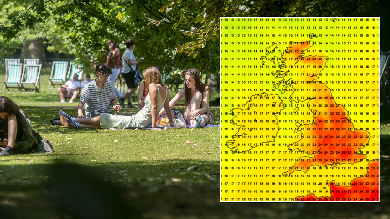 People enjoying the warm weather in London/heat map for July 12