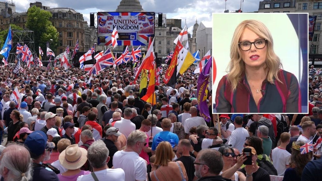 People gather at Trafalgar Square in a protest organised by Tommy Robinson and Michelle Dewberry