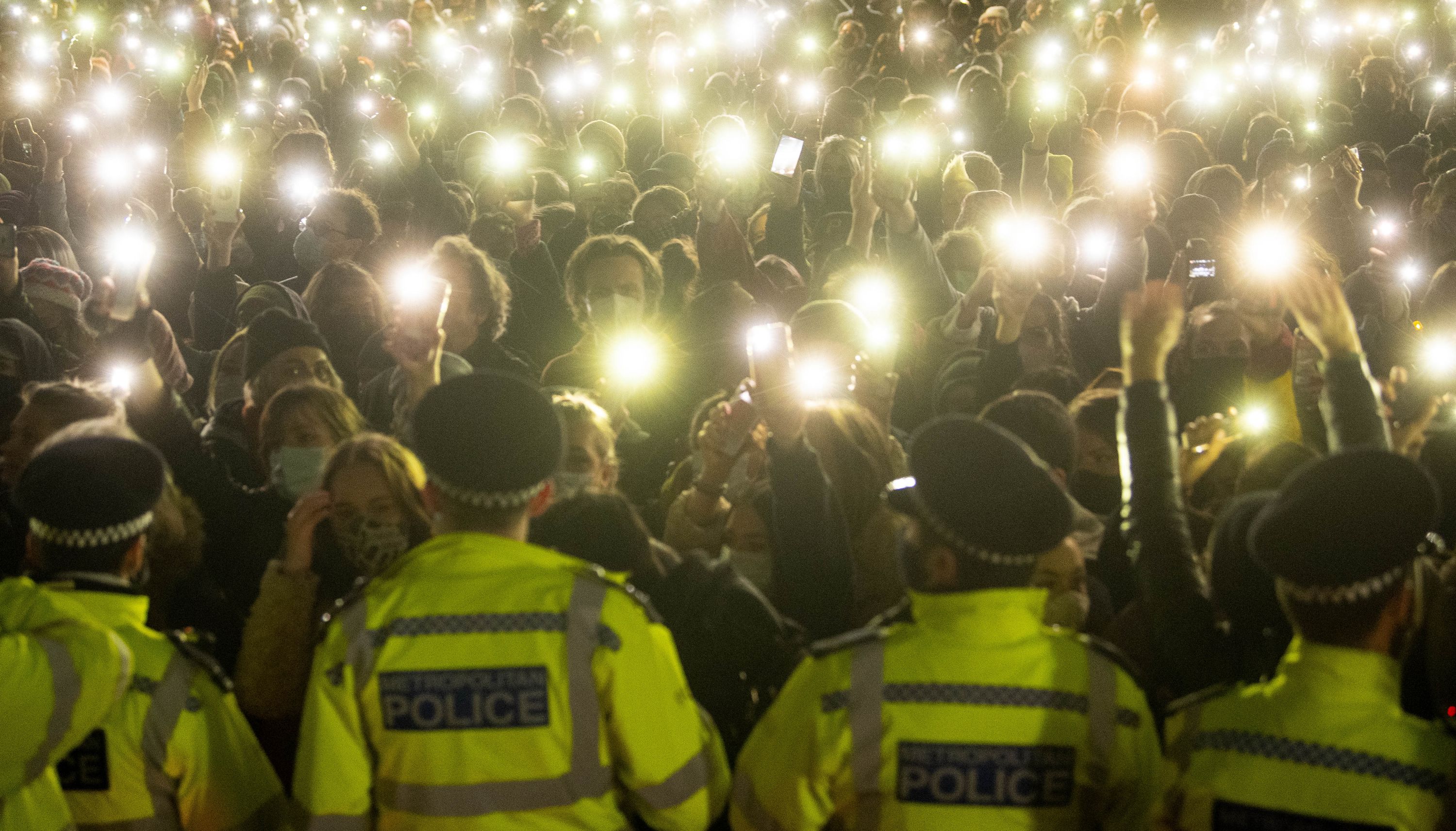 People gathered in Clapham Common, London, for a vigil for Sarah Everard back in March.