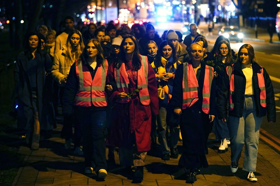 People march through Clapham Common in south London, to mark the first anniversary of the murder of Sarah Everard. The 33 year old was raped and killed by serving Met officer Wayne Couzens as she walked home in south London on March 3 last year. Picture date: Thursday March 3, 2022.