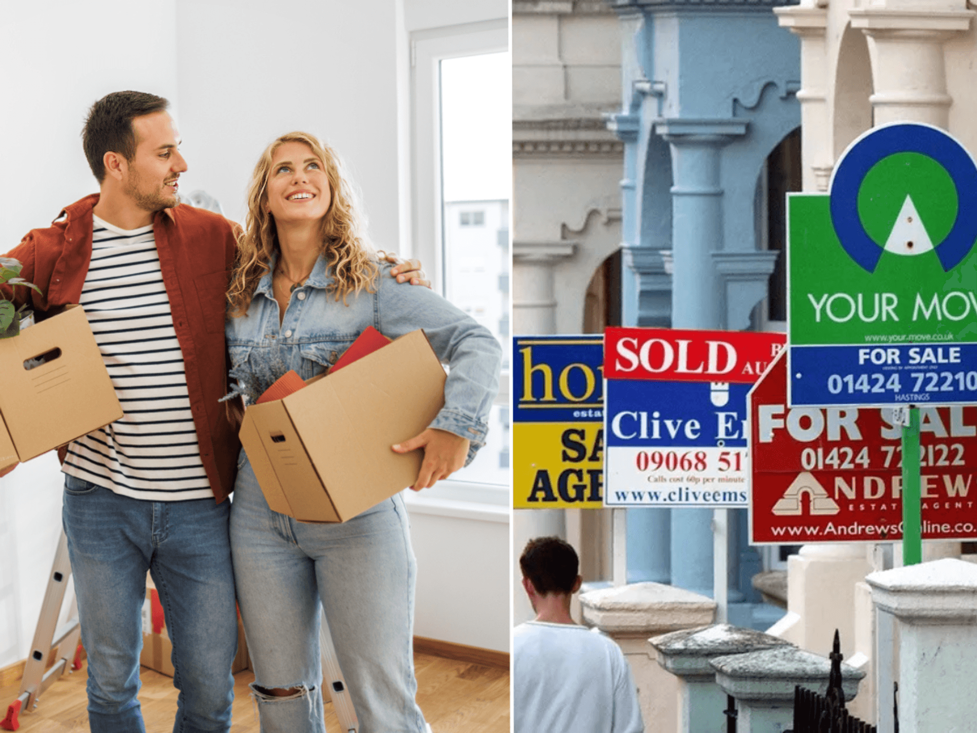 People moving home / for sale signs