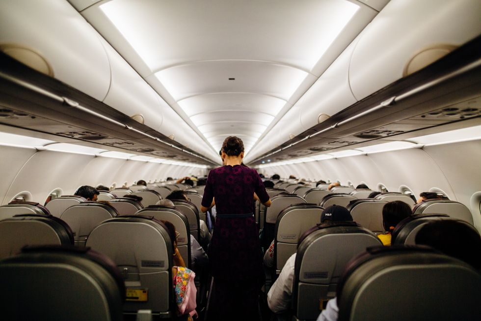 People on busy flight