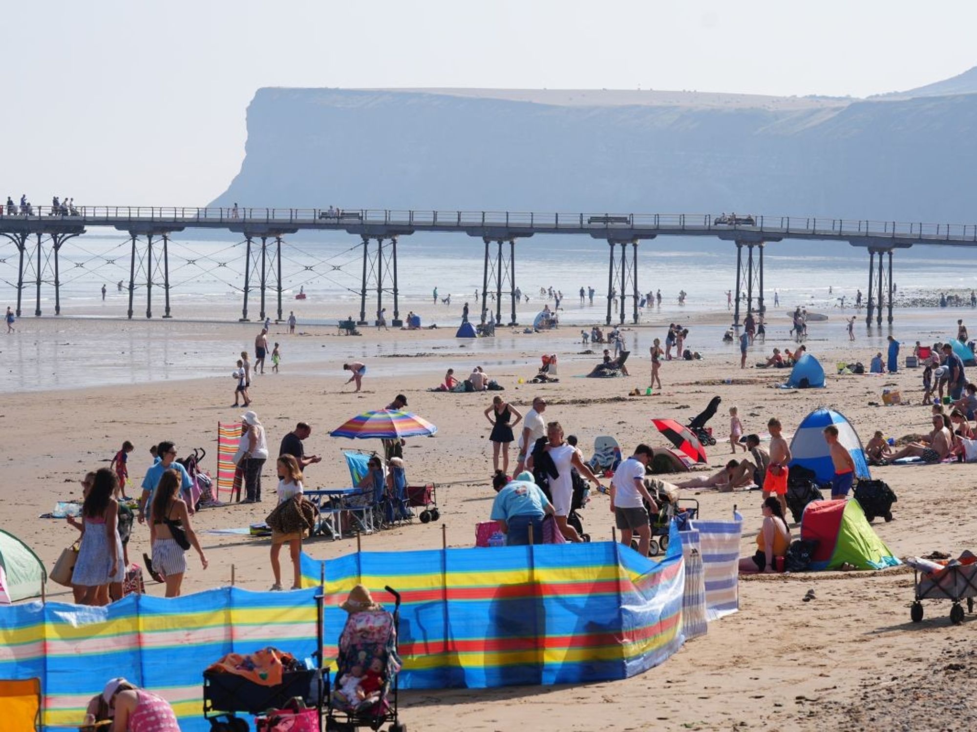 People on the beach at Saltburn-by-the-Sea in North Yorkshire