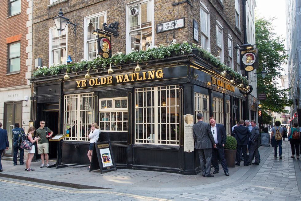 People outside Ye Olde Waitling pub, London