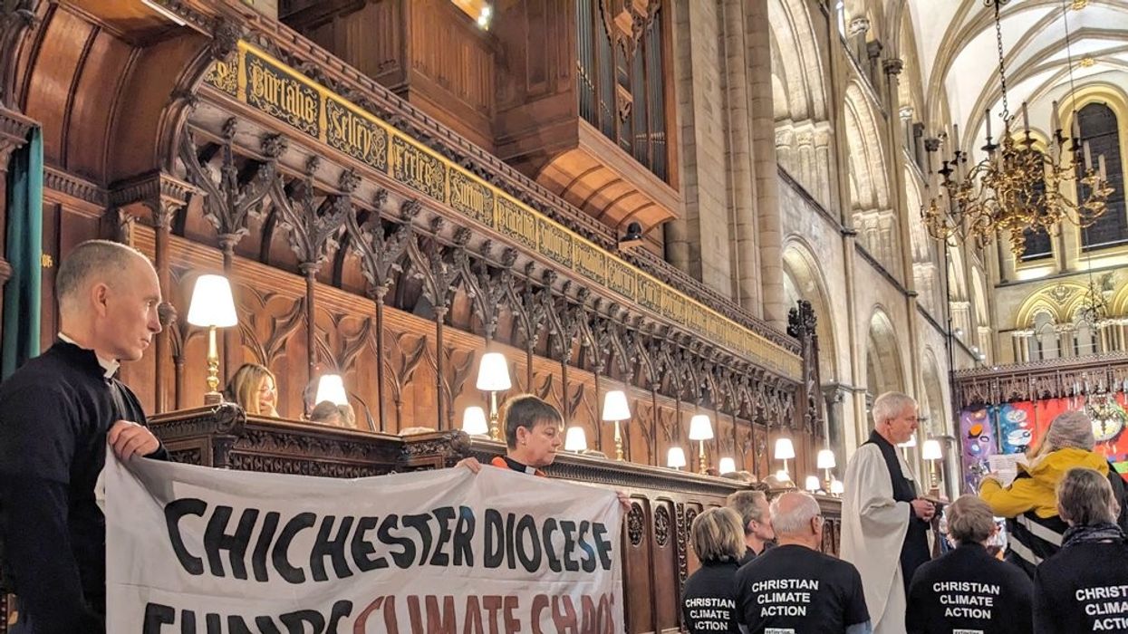 People protesting in church