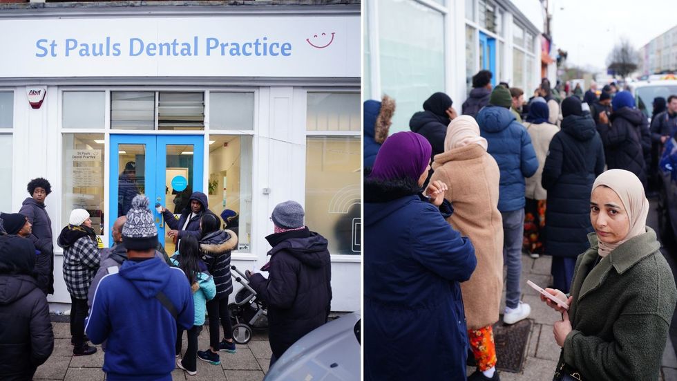 People queuing outside a Bristol dental practice