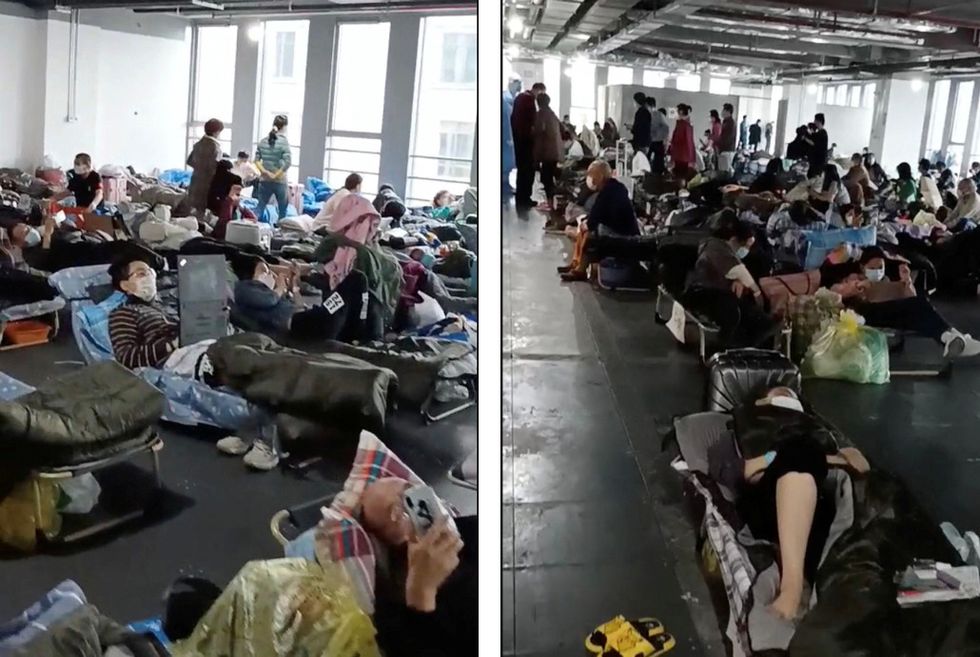 People rest at a quarantine centre near Linkong Skate Park in Changning District, Shanghai