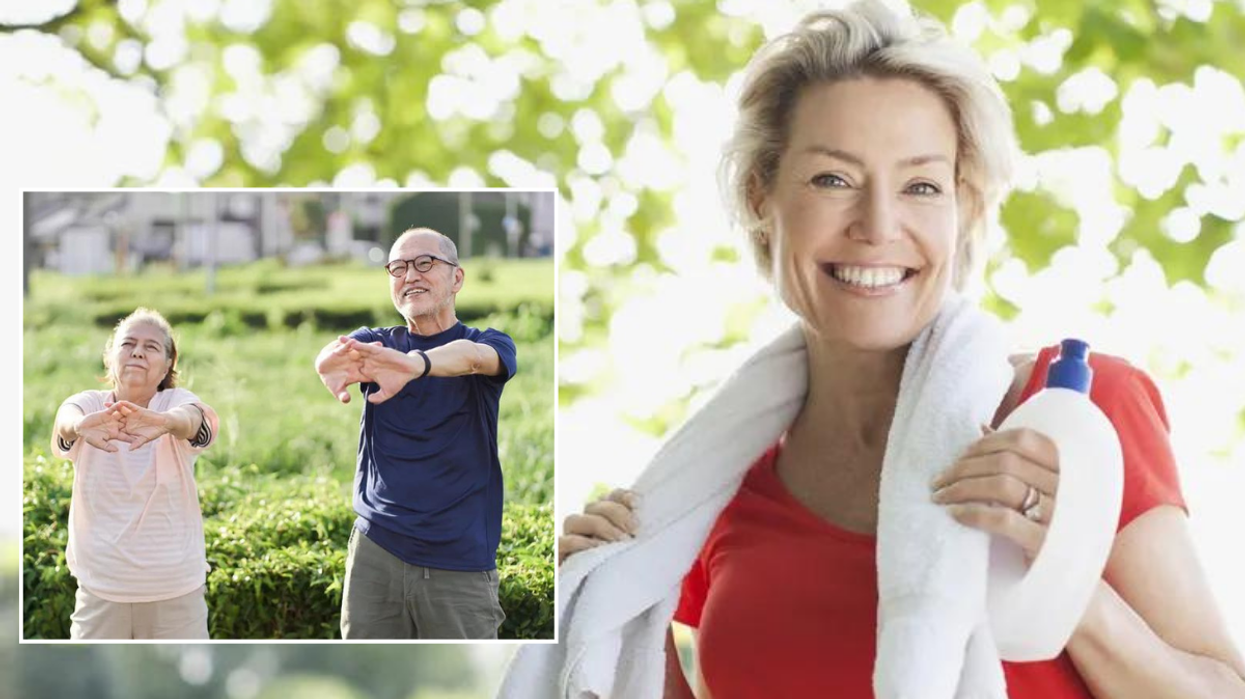 People stretching / woman with water bottle