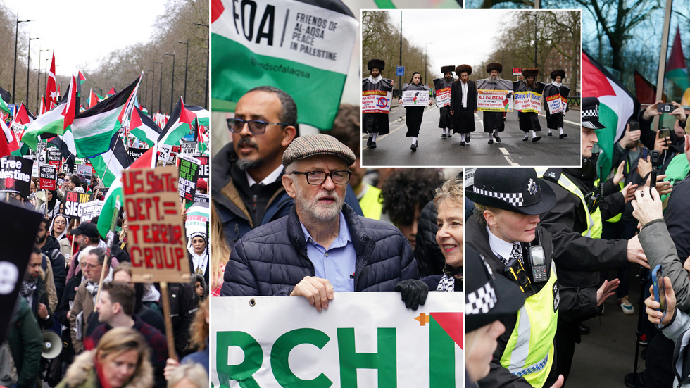 People take part in a pro-Palestine march in central London, organised by the Palestine Solidarity Campaign