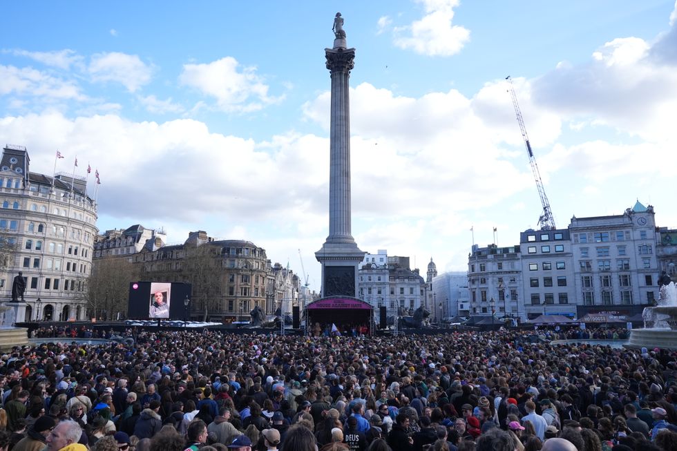 People take part in a Together Alliance march in Trafalgar Square, London, to demonstrate against the far-right