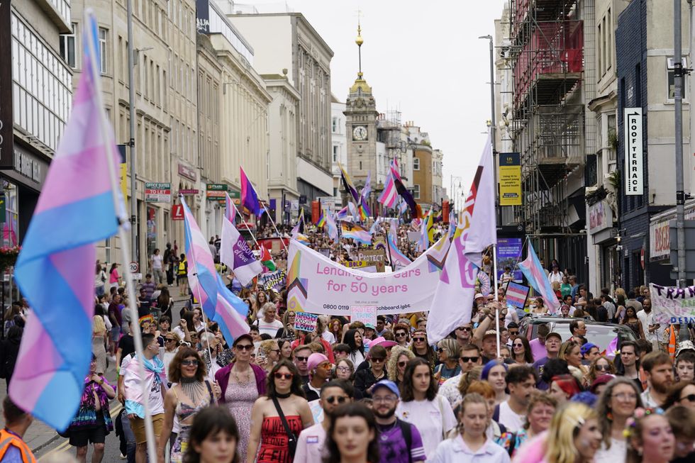 People take part in a Trans Pride protest march in Brighton\u200b