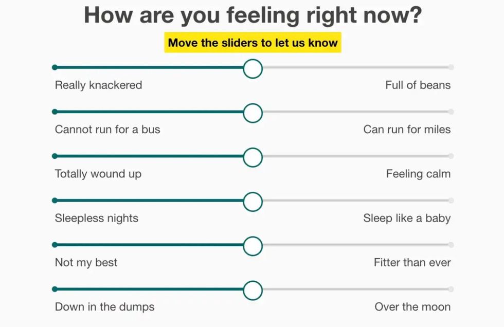 People taking the quiz are asked how they are currently feeling