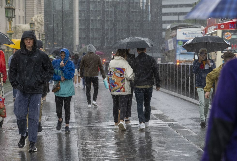 People walking in the rain in London