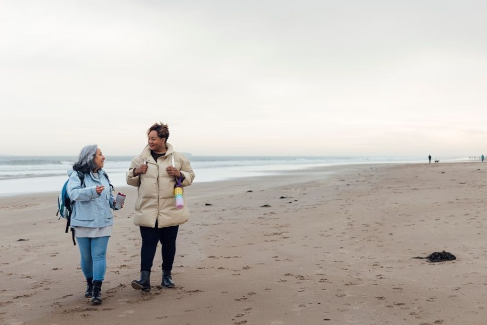 people walking on a beach in uk