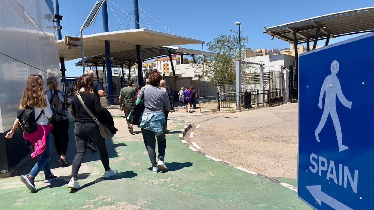 People walking towards the Spanish border from Gibraltar