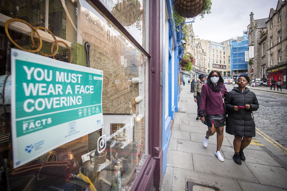 People wearing masks in Edinburgh