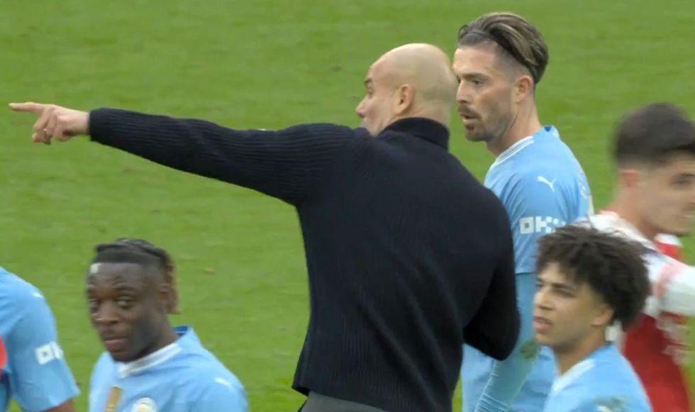 Pep Guardiola appeared upset with something Jack Grealish was doing in the match