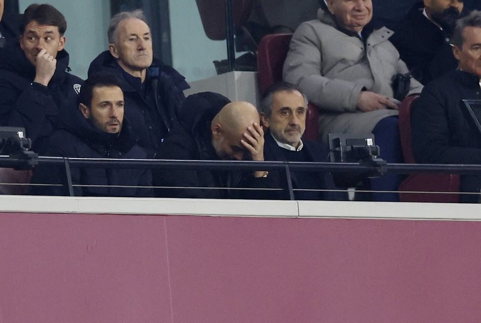 Pep Guardiola, who is serving a touchline ban, was forced to watch on from the stands