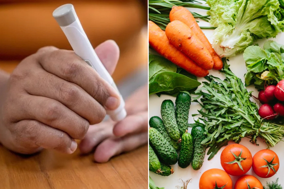 Person checking blood sugar levels / vegetables