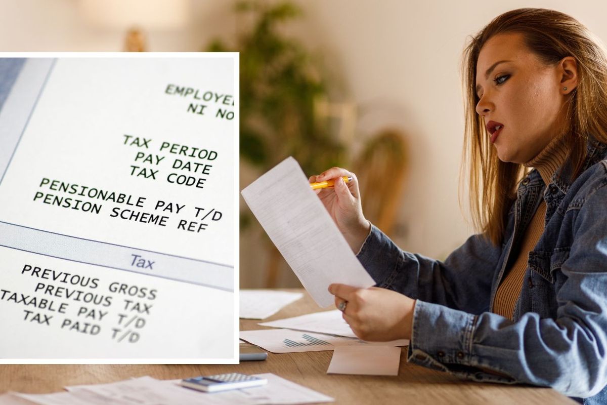 Person looks at payslip and tax code on payslip in pictures