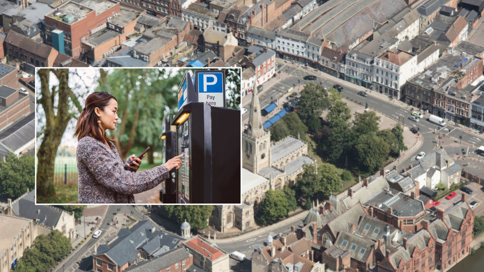 Person paying for parking and Bedford