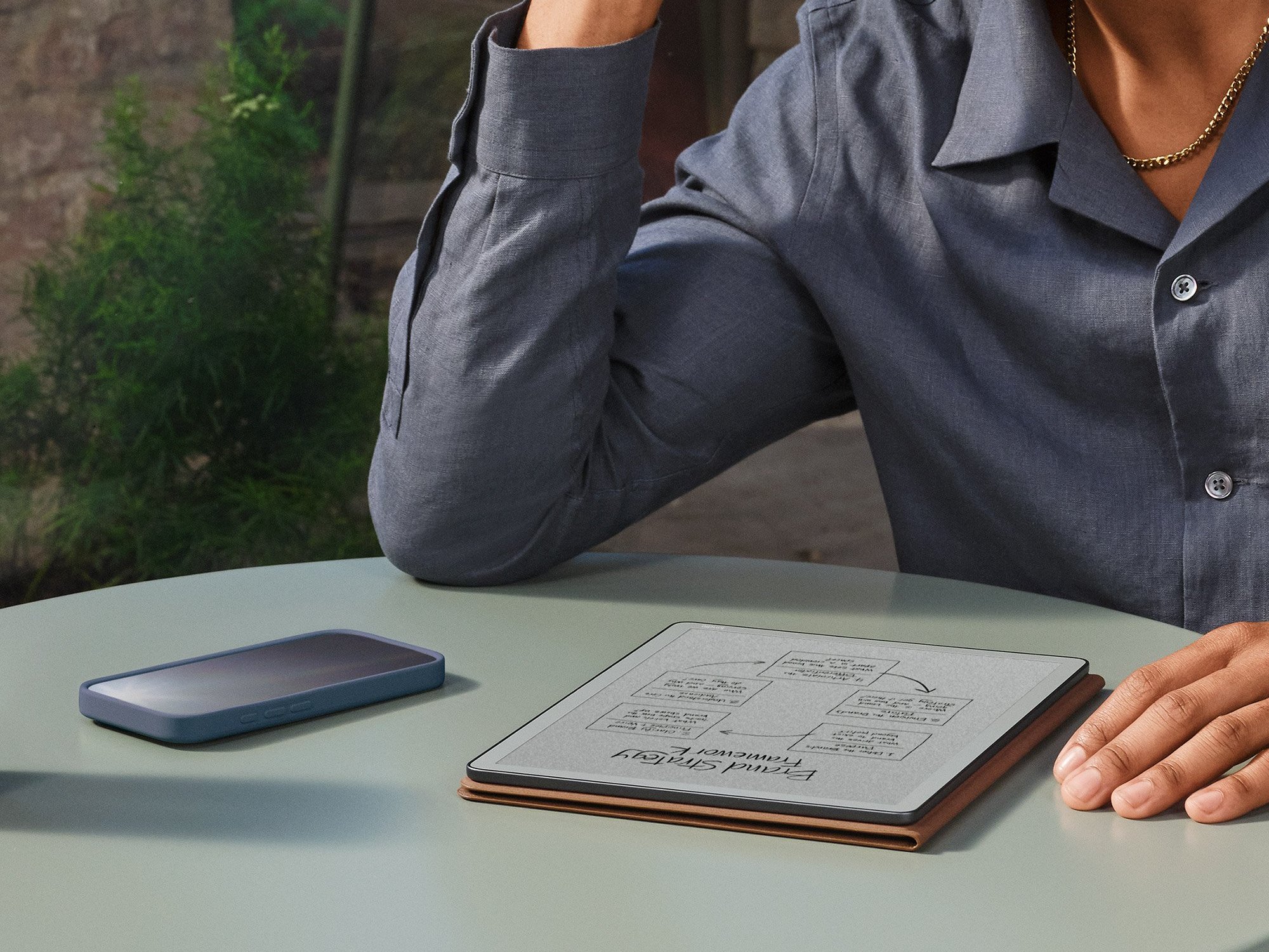 Person using Kindle Scribe without light