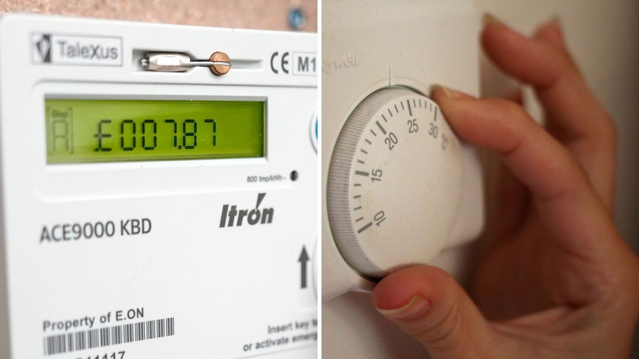 Person using thermostat and prepayment meter in pictures