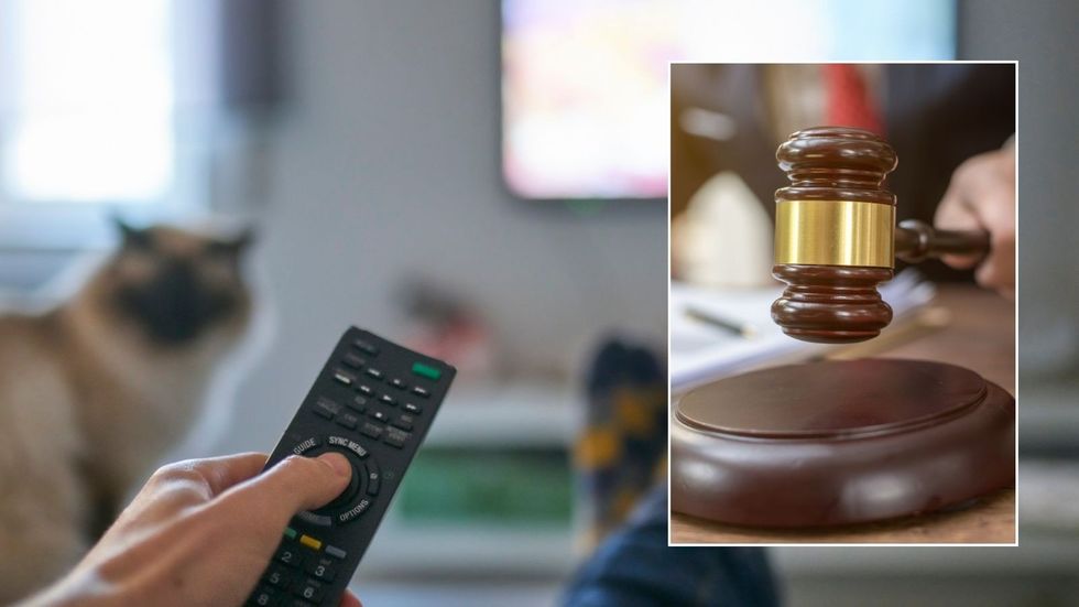 Person watching TV and judge's gavel