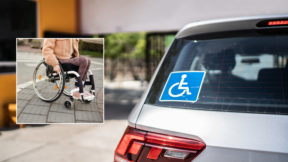 Person with disabilities and UK car with disabled badge