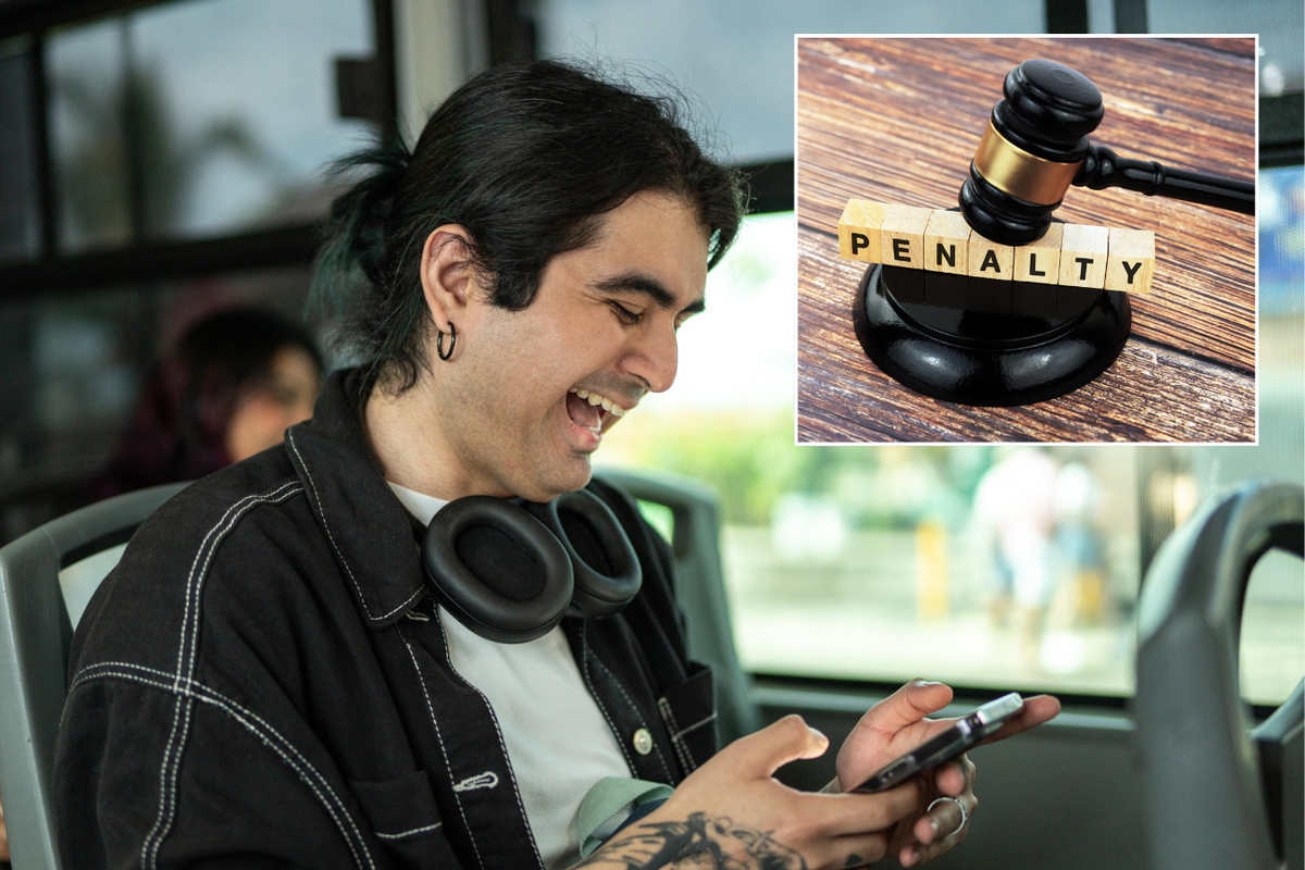 Person with headphones off / penalty notice