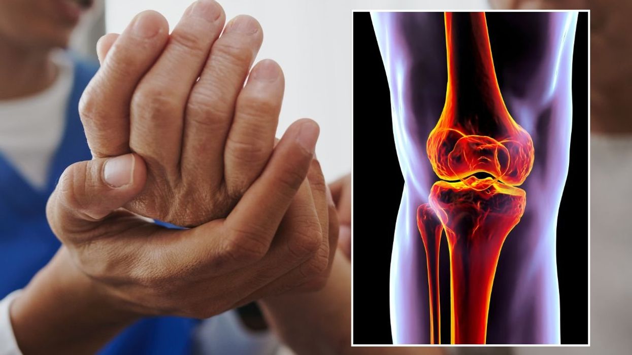 person with joint pain in hand