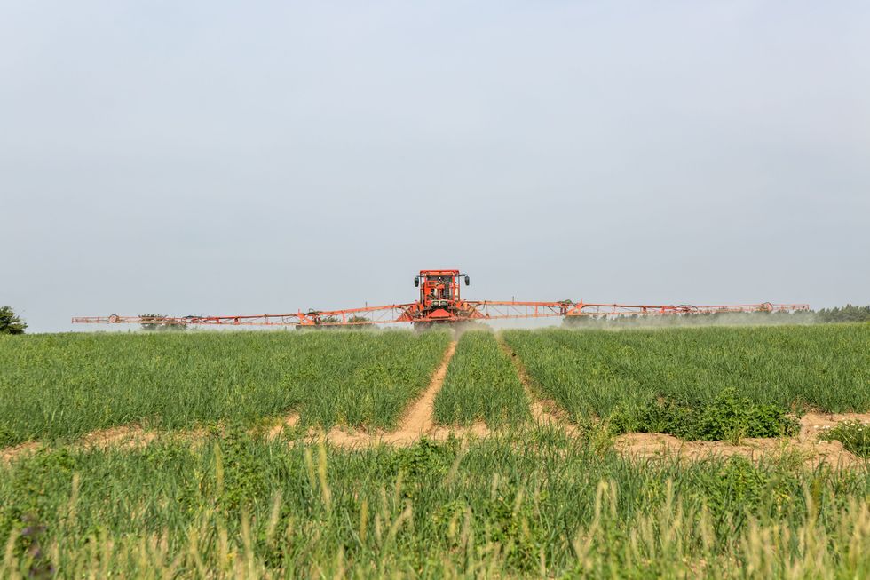 Pesticide spraying tractor